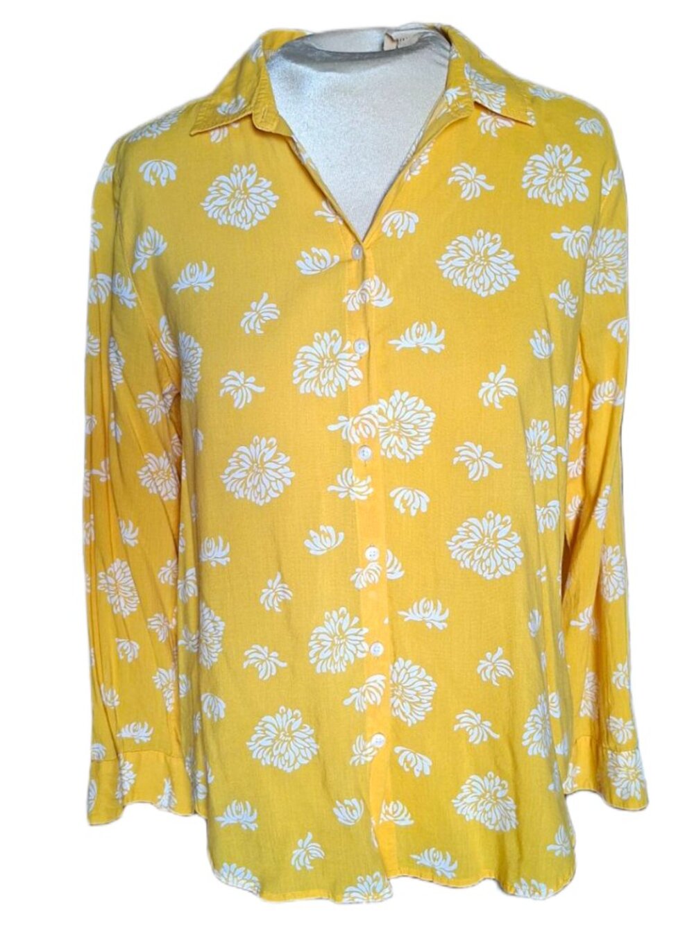 Ann Taylor Factory Petite Floral Button‑Up Shirt Size MP – Cotton/Modal Blend